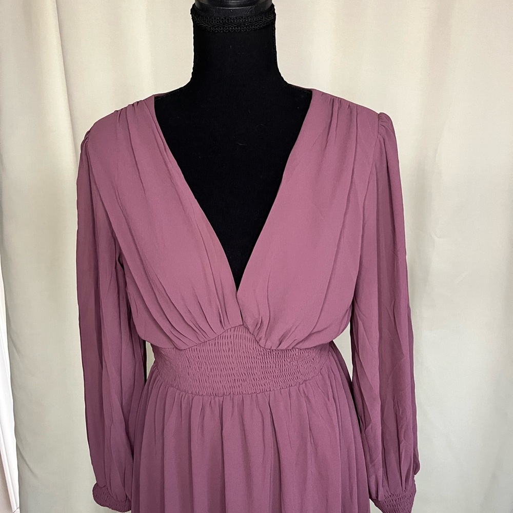 Baltic Born Elegant Mauve Long Sleeve Dress Ruffle Cuff